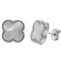 Arete Broquel Arete Flor Mediano Inspirado Van C 9mm Madre Perla Plata .925 con Baño de Rodio