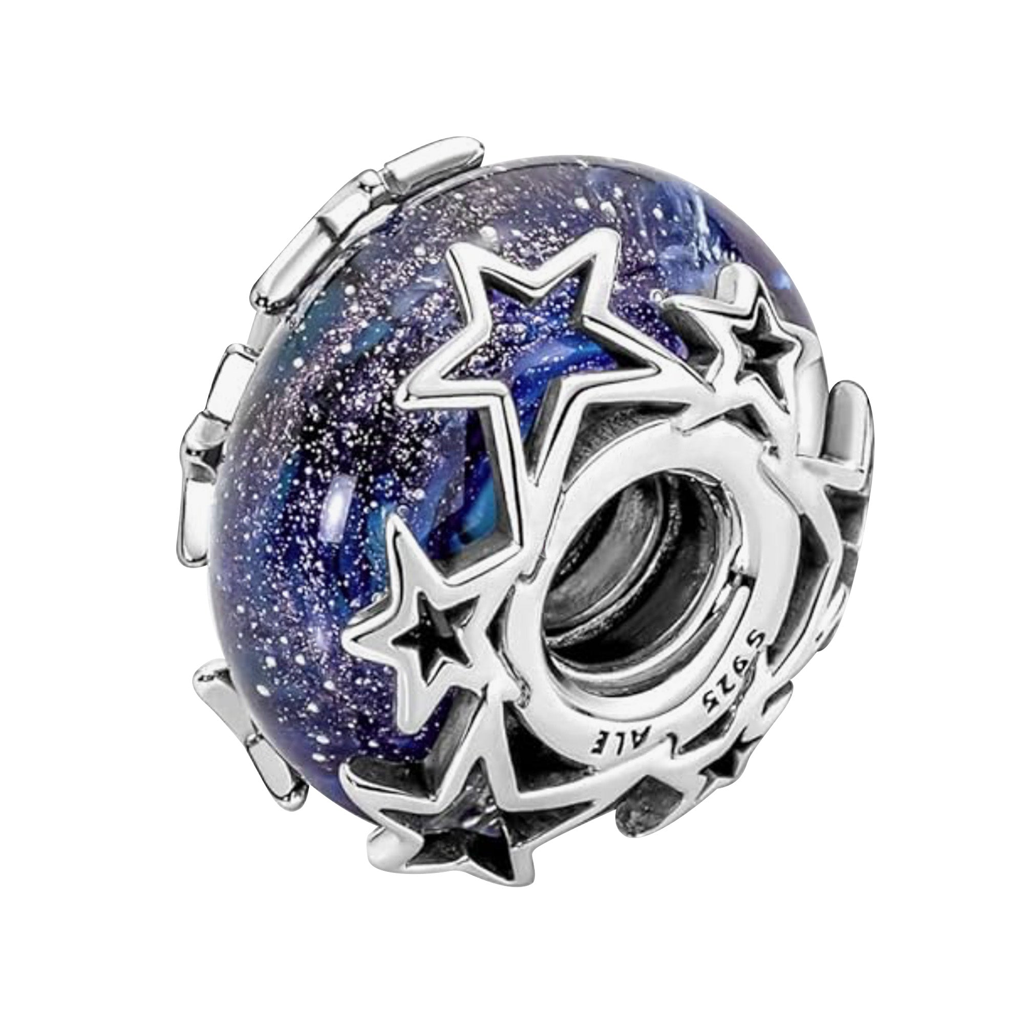 Charm Inspirado Pan 1:1 de Cristal Murano Galaxia y Estrella Plata .925