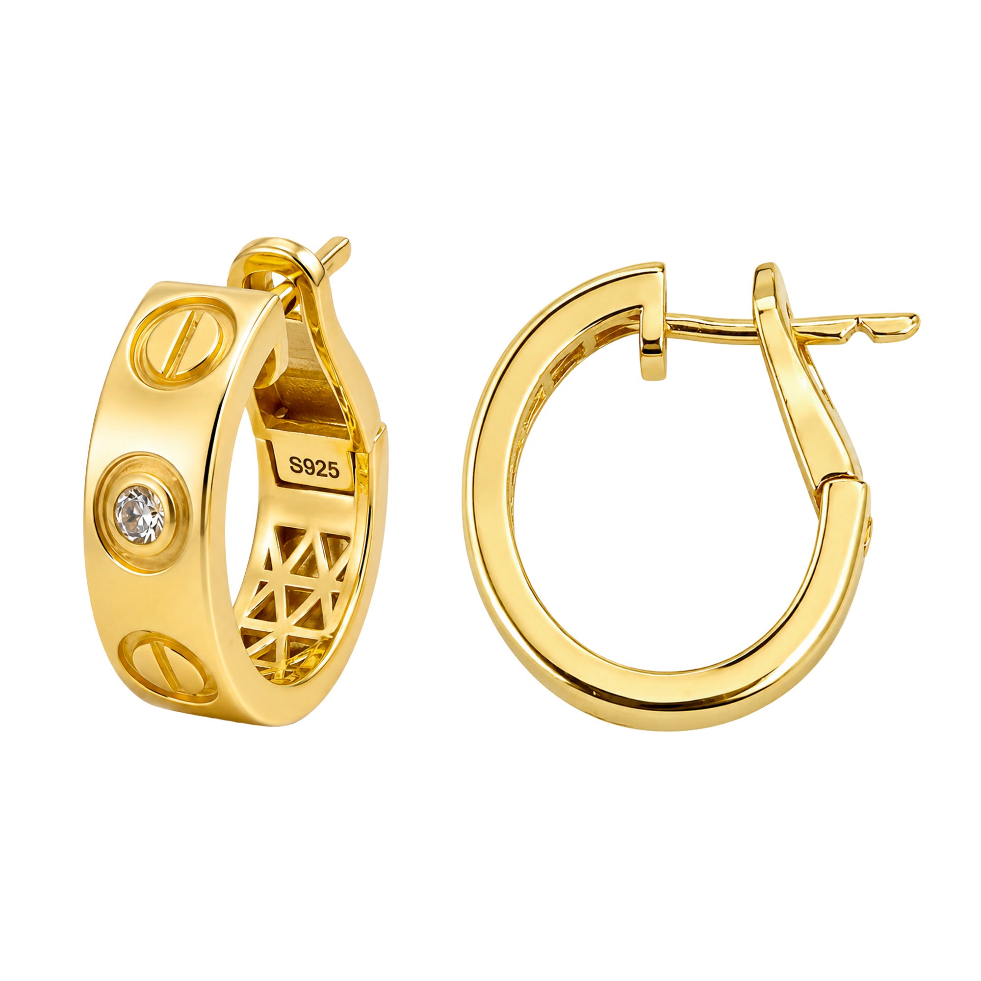 Arracada Inspirada Cartier 1:1 Amor y Circonias, Plata .925 con Baño de Oro 18k