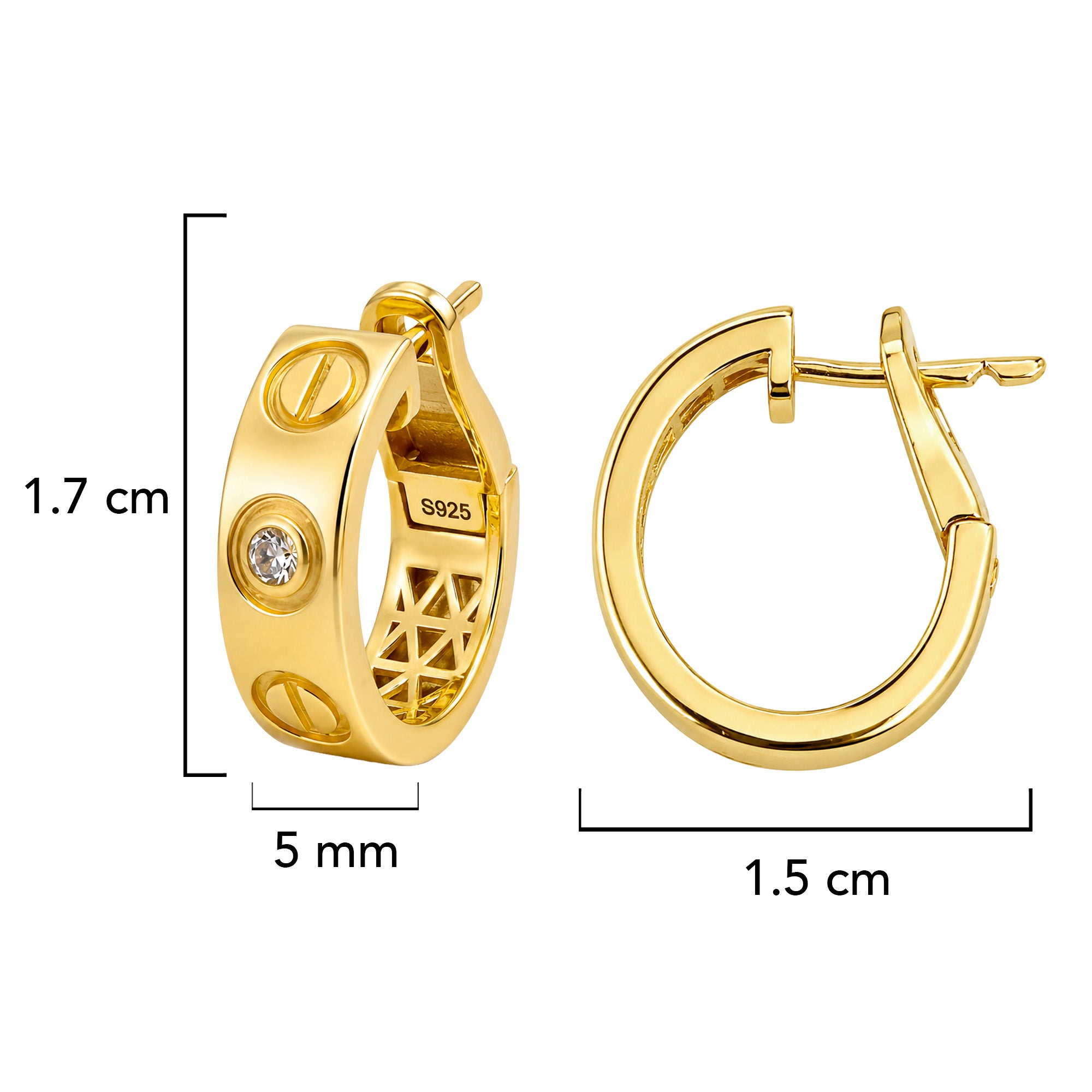 Arracada Inspirada Cartier 1:1 Amor y Circonias, Plata .925 con Baño de Oro 18k