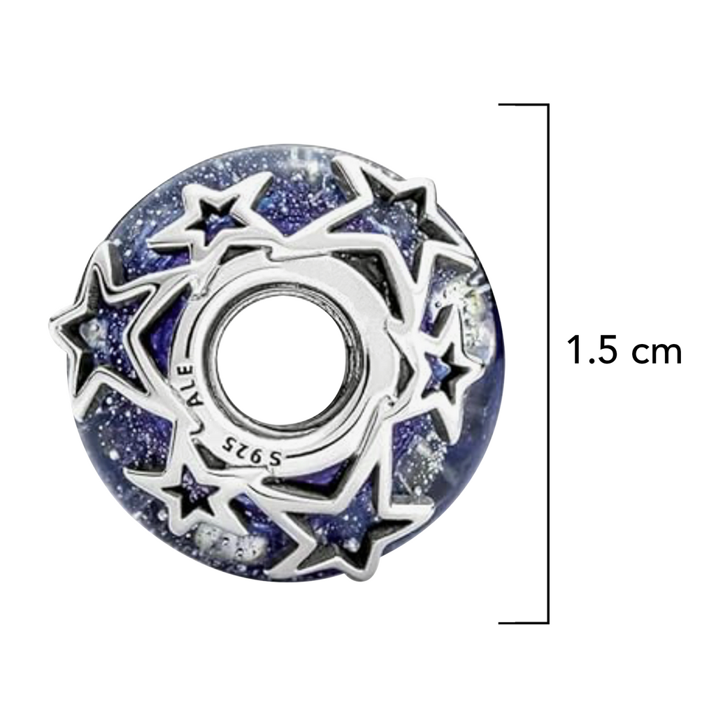 Charm Inspirado Pan 1:1 de Cristal Murano Galaxia y Estrella Plata .925