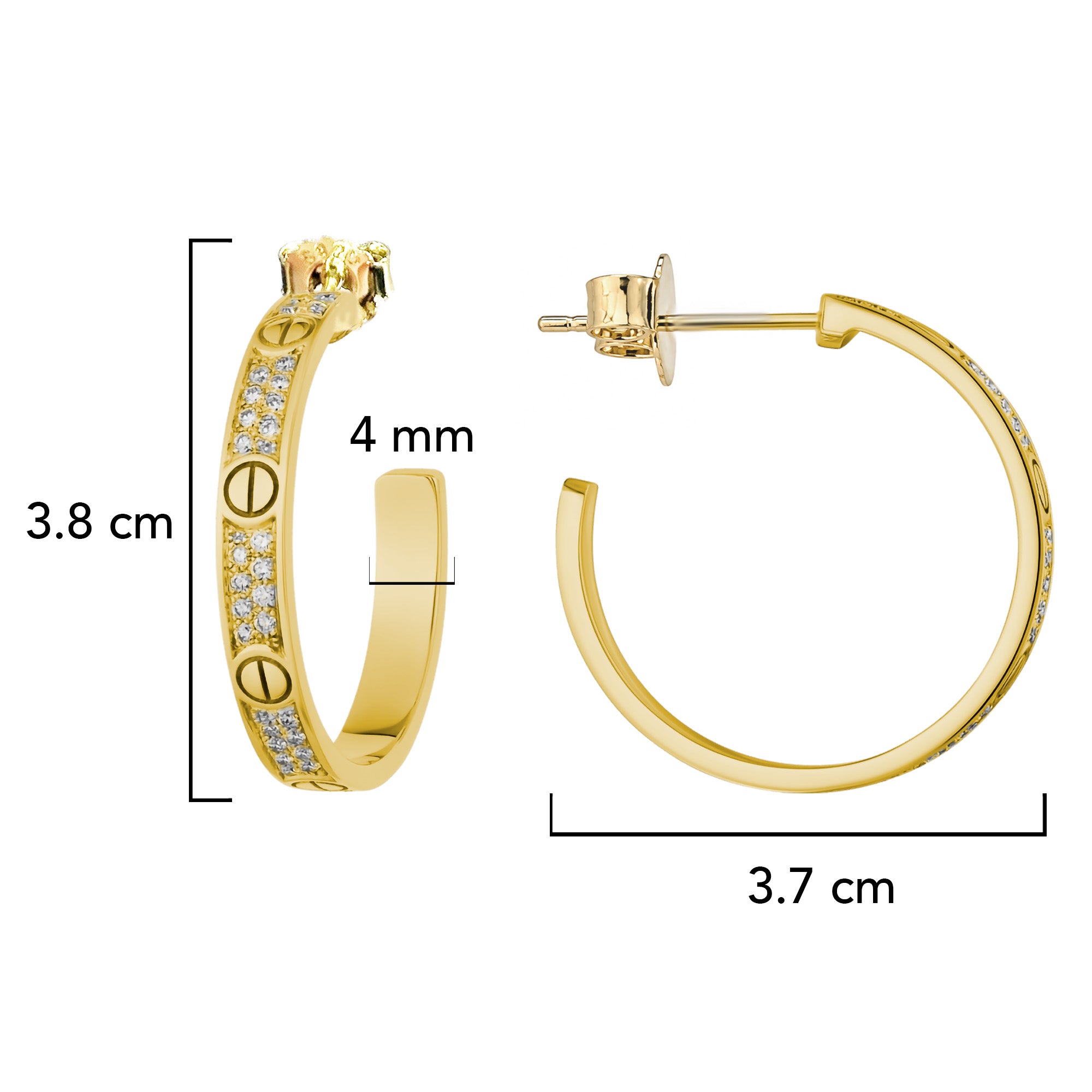 Arracada Inspirada Cartier 1:1 Amor Grande con Circonias, Plata .925 con Baño de Oro 18k