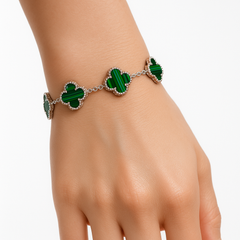 Pulsera Flor Inspirada Van C Malaquita Plata .925 con Rodio