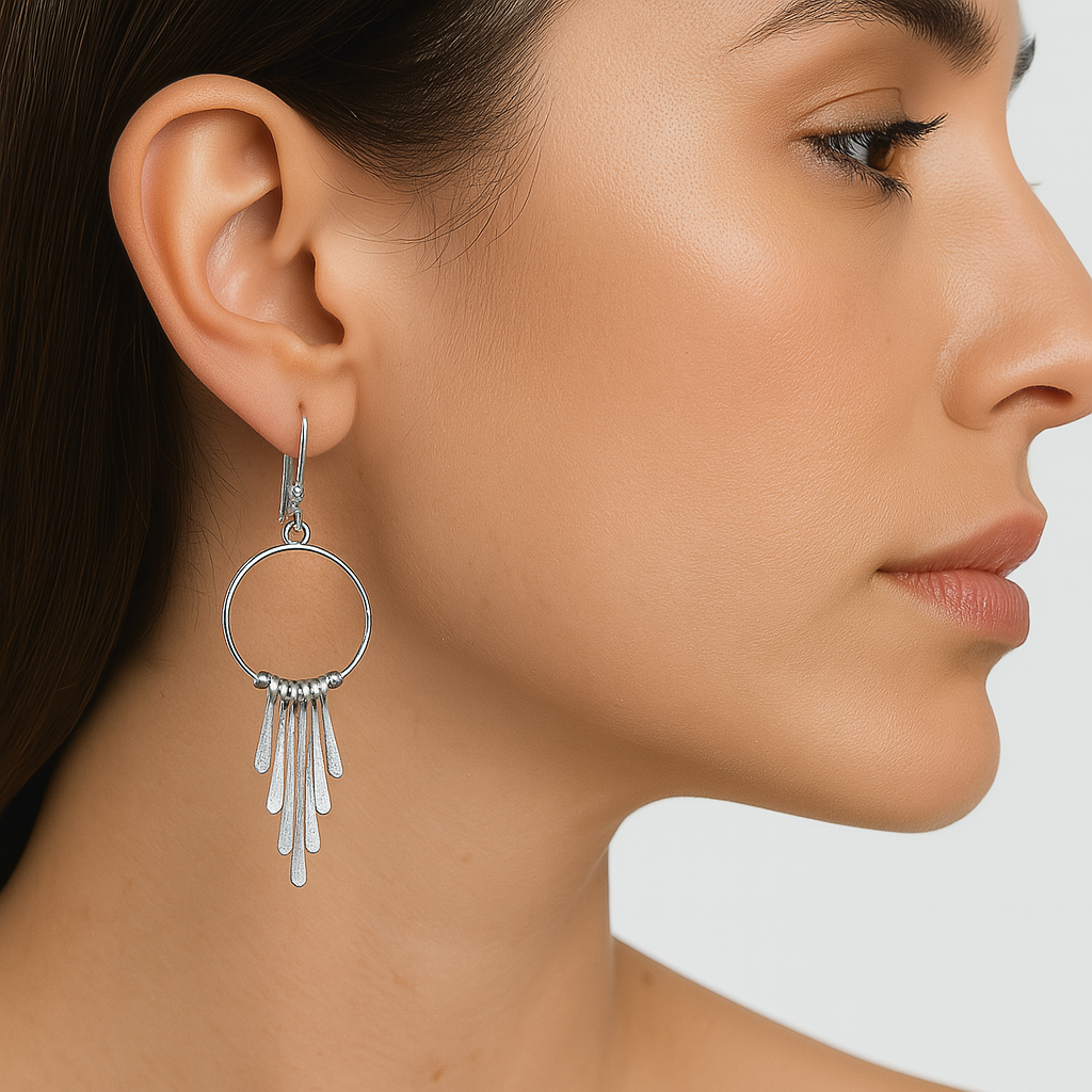 Arete Mediano Aro con Colgantes Hecho a Mano Plata .925