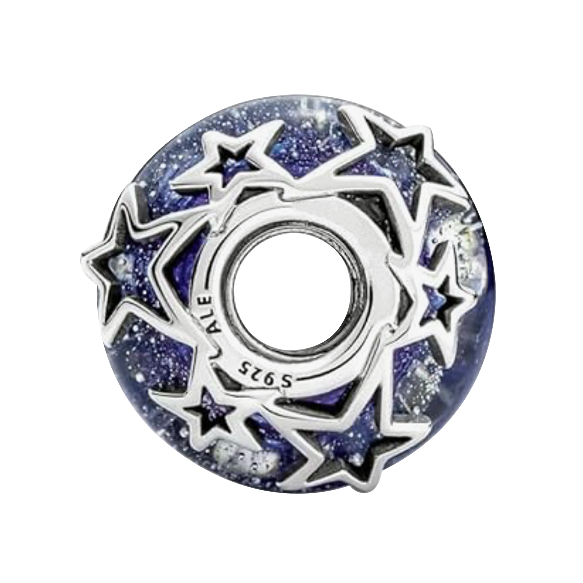 Charm Inspirado Pan 1:1 de Cristal Murano Galaxia y Estrella Plata .925