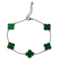 Pulsera Flor Inspirada Van C Malaquita Plata .925 con Baño de Rodio