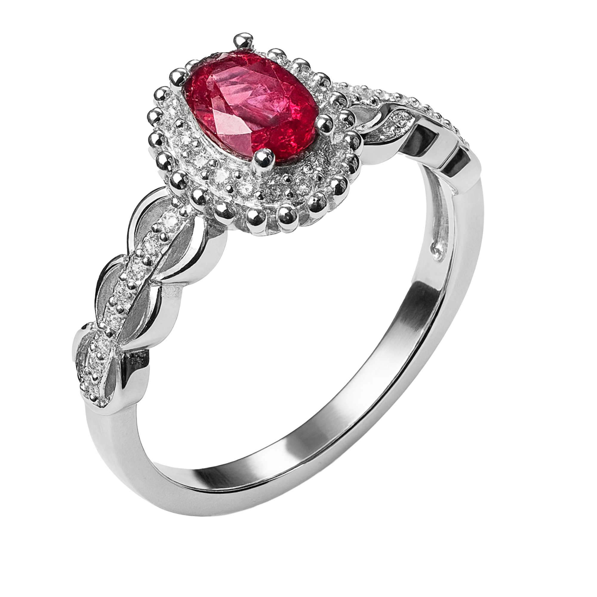 Anillo Circonia Ovalada con Micro Circonias Plata .925 con Baño de Rodio