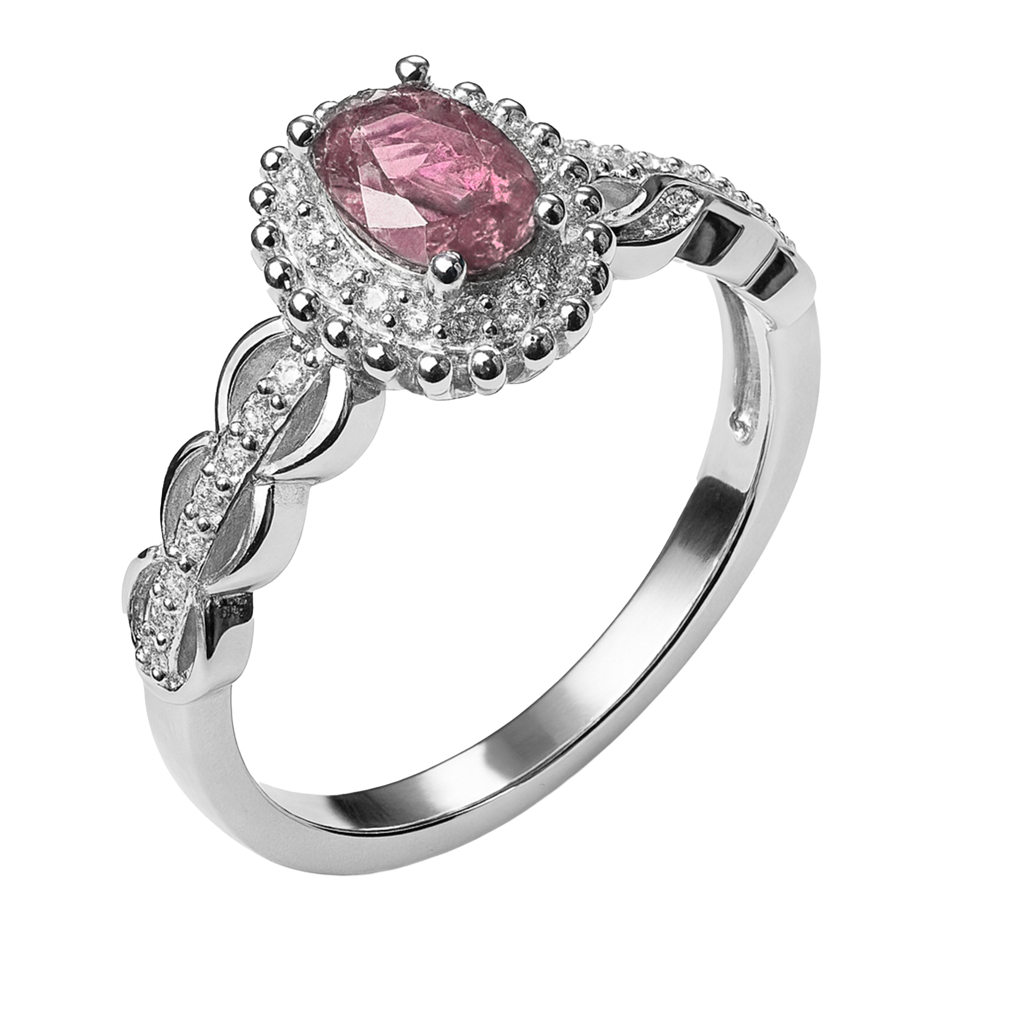 Anillo Circonia Ovalada con Micro Circonias Plata .925 con Baño de Rodio
