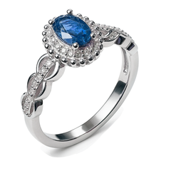 Anillo Circonia Ovalada con Micro Circonias Plata .925 con Rodio