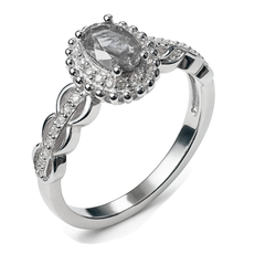 Anillo Circonia Ovalada con Micro Circonias Plata .925 con Rodio