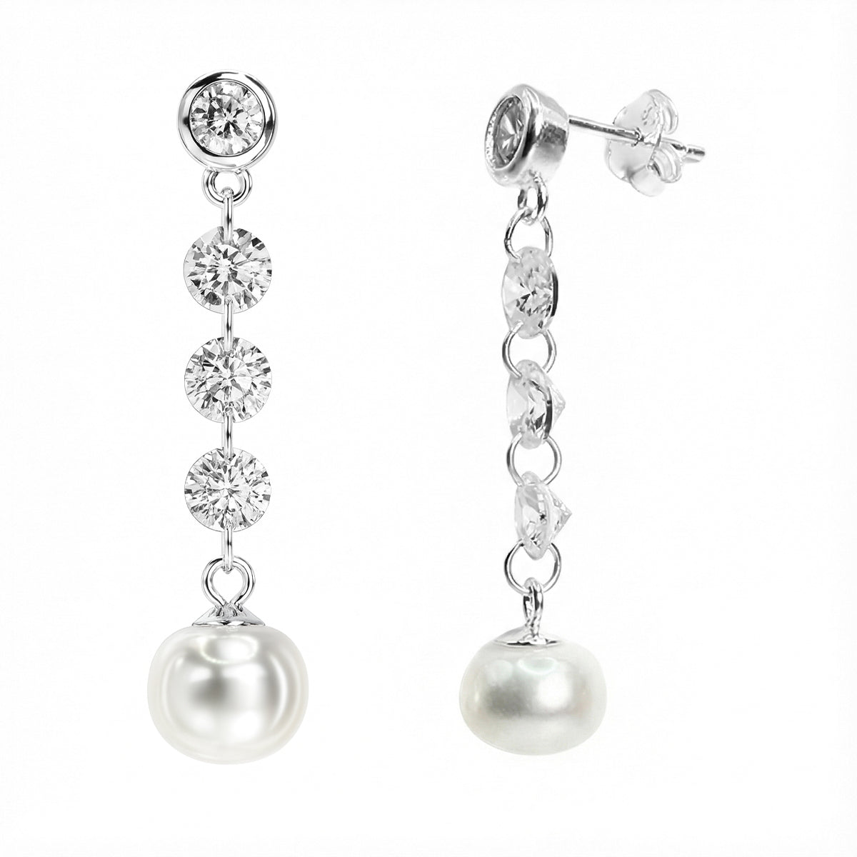 Arete Largo con Perla Natural y Circonias Plata .925