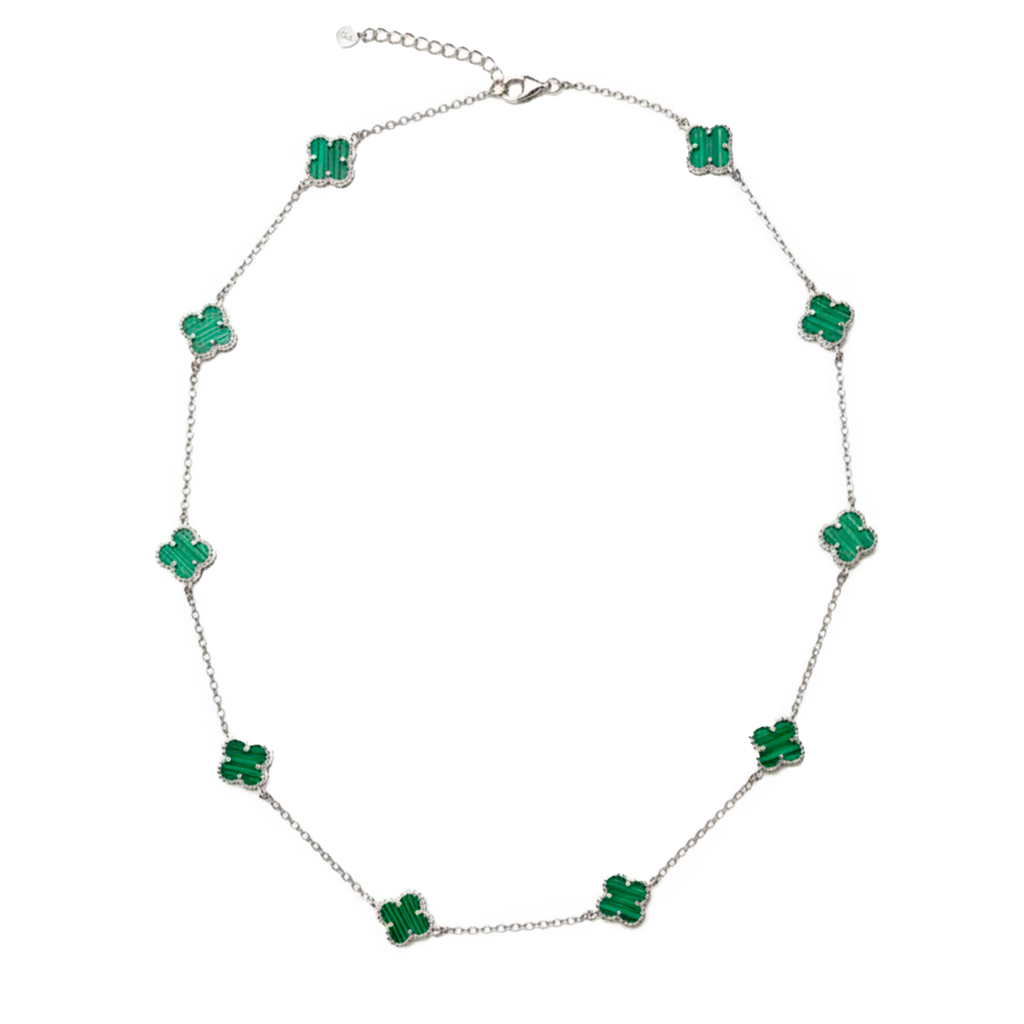 Collar Flor Inspirado Van C Flor Piedra Natural Plata .925 con Baño de Rodio