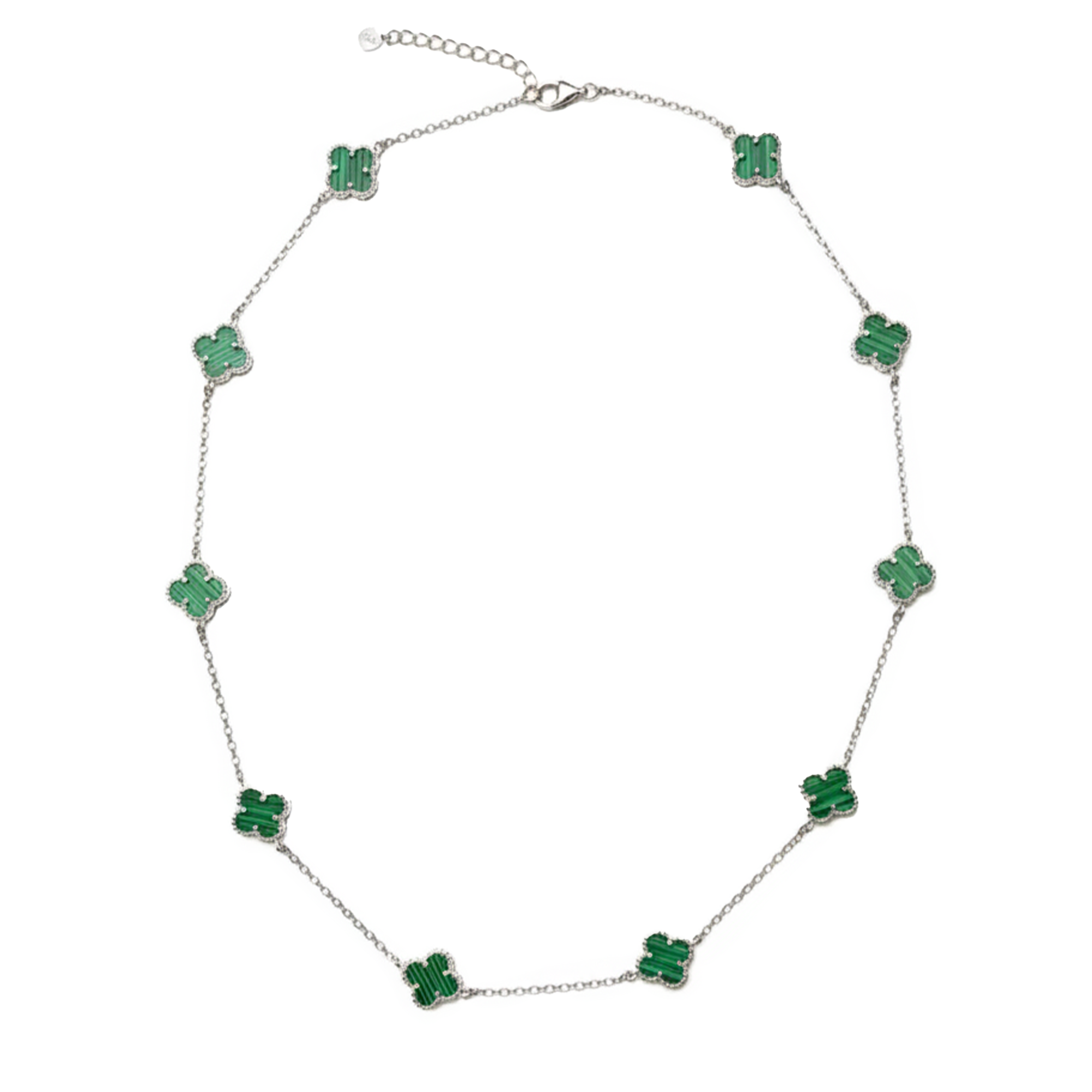 Collar Flor Inspirado Van C Flor Piedra Natural Plata .925 con Baño de Rodio