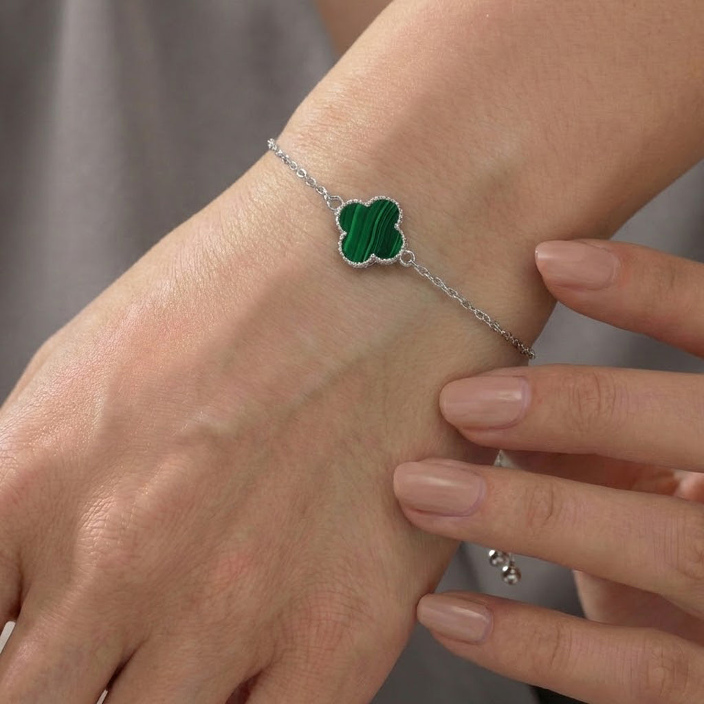 Pulsera Flor Inspirada Van C Piedras Naturales Plata .925