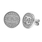 Arete Broquel Inspirado CC con Micro Circonias Plata .925 con Baño de Rodio