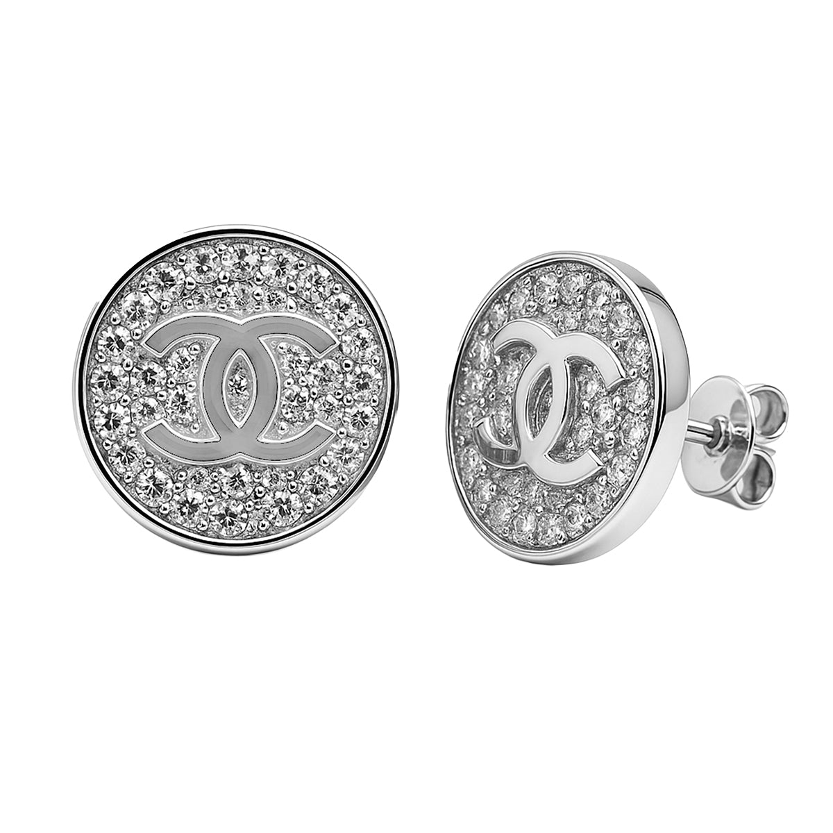 Arete Broquel Inspirado CC con Micro Circonias Plata .925 con Baño de Rodio