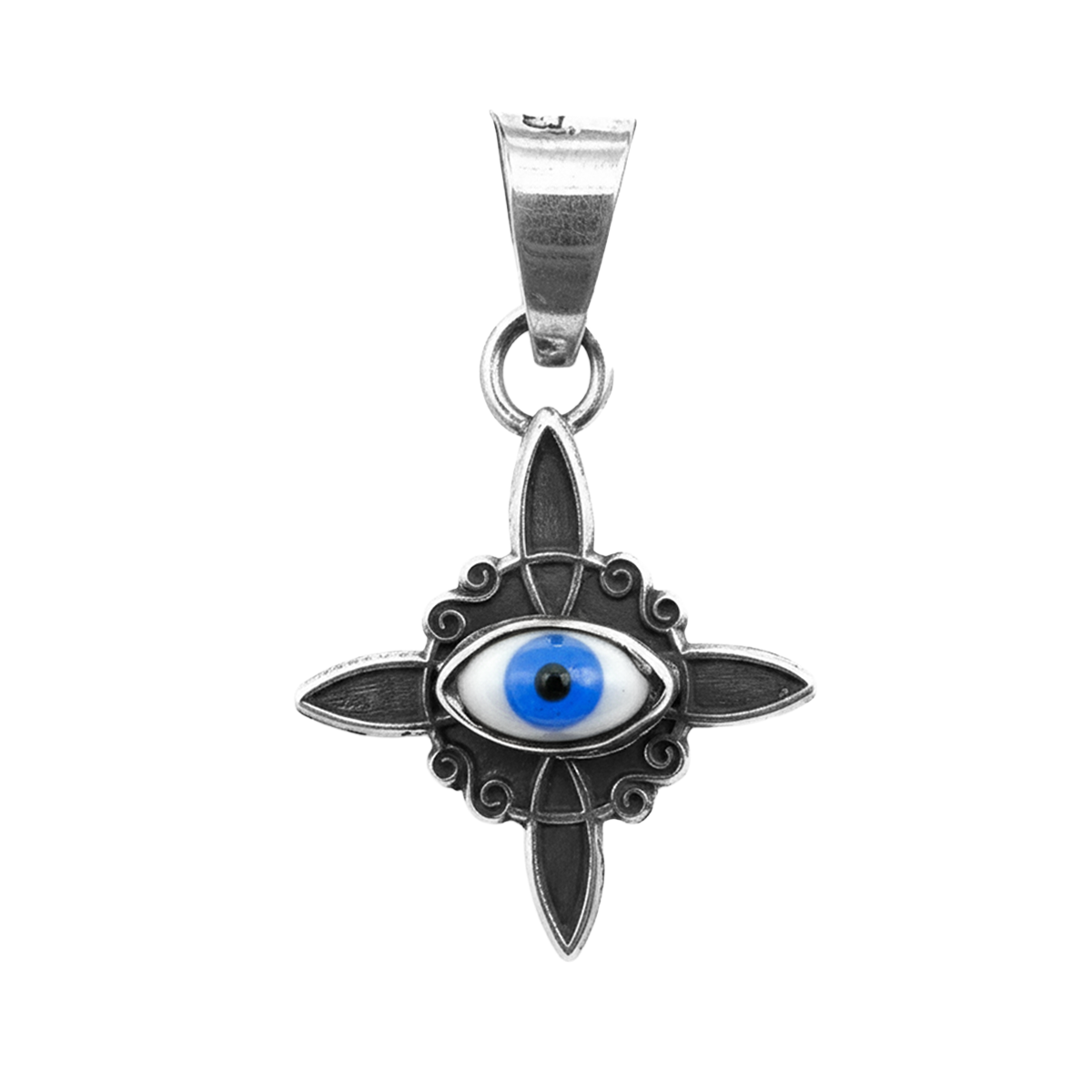 Dije Nudo de Bruja Oxidado con Ojo Turco de 3cm Plata .925
