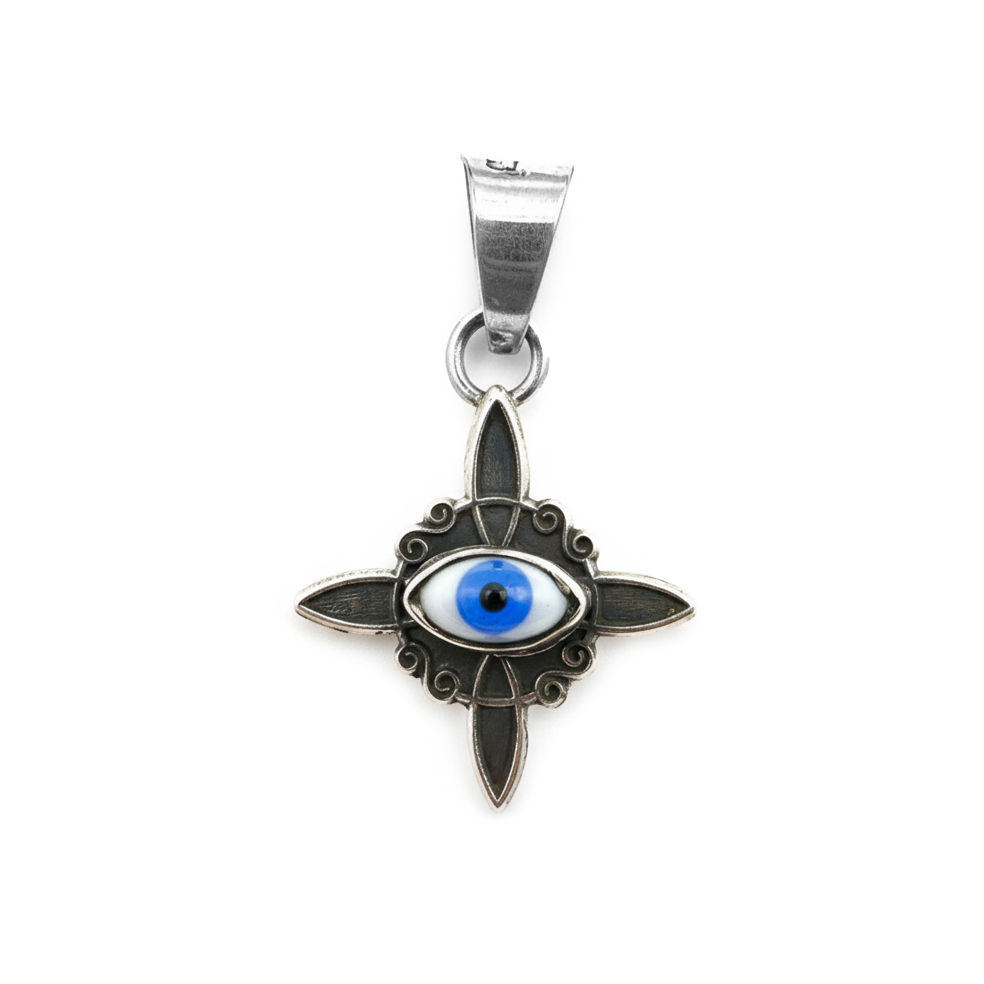 Dije Nudo de Bruja Oxidado con Ojo Turco de 3cm Plata .925