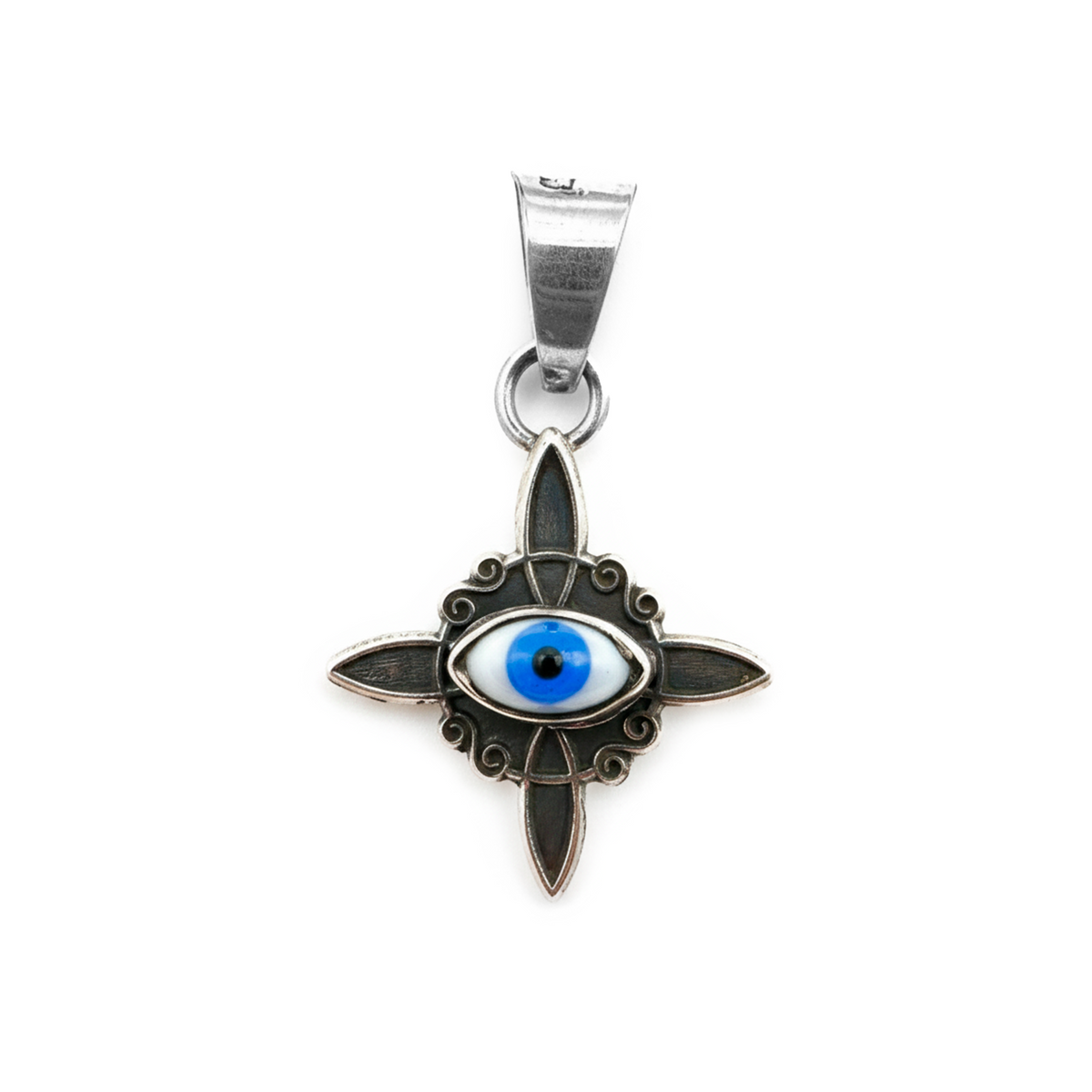Dije Nudo de Bruja Oxidado con Ojo Turco de 3cm Plata .925
