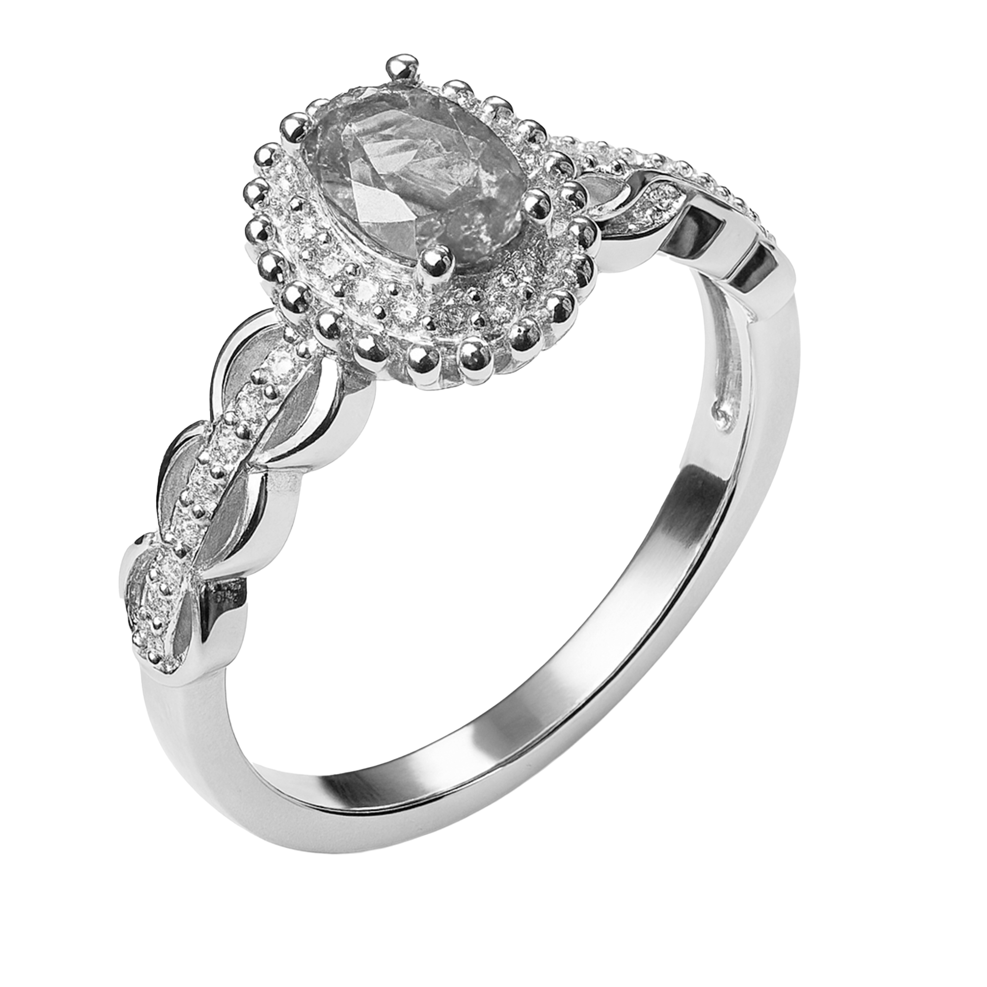 Anillo Circonia Ovalada con Micro Circonias Plata .925 con Rodio