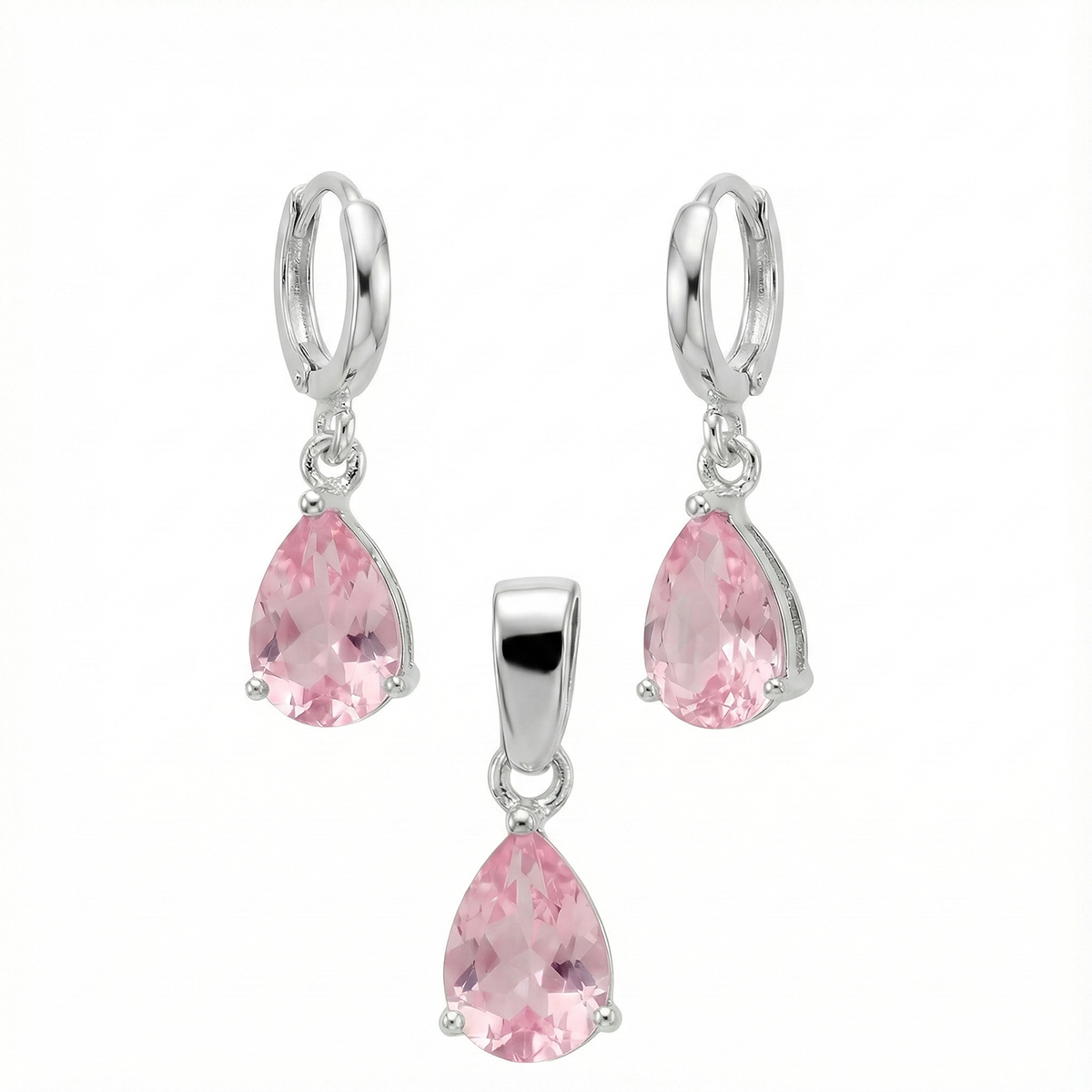 Juego Circonia Rosa en Forma de Gota Plata .925