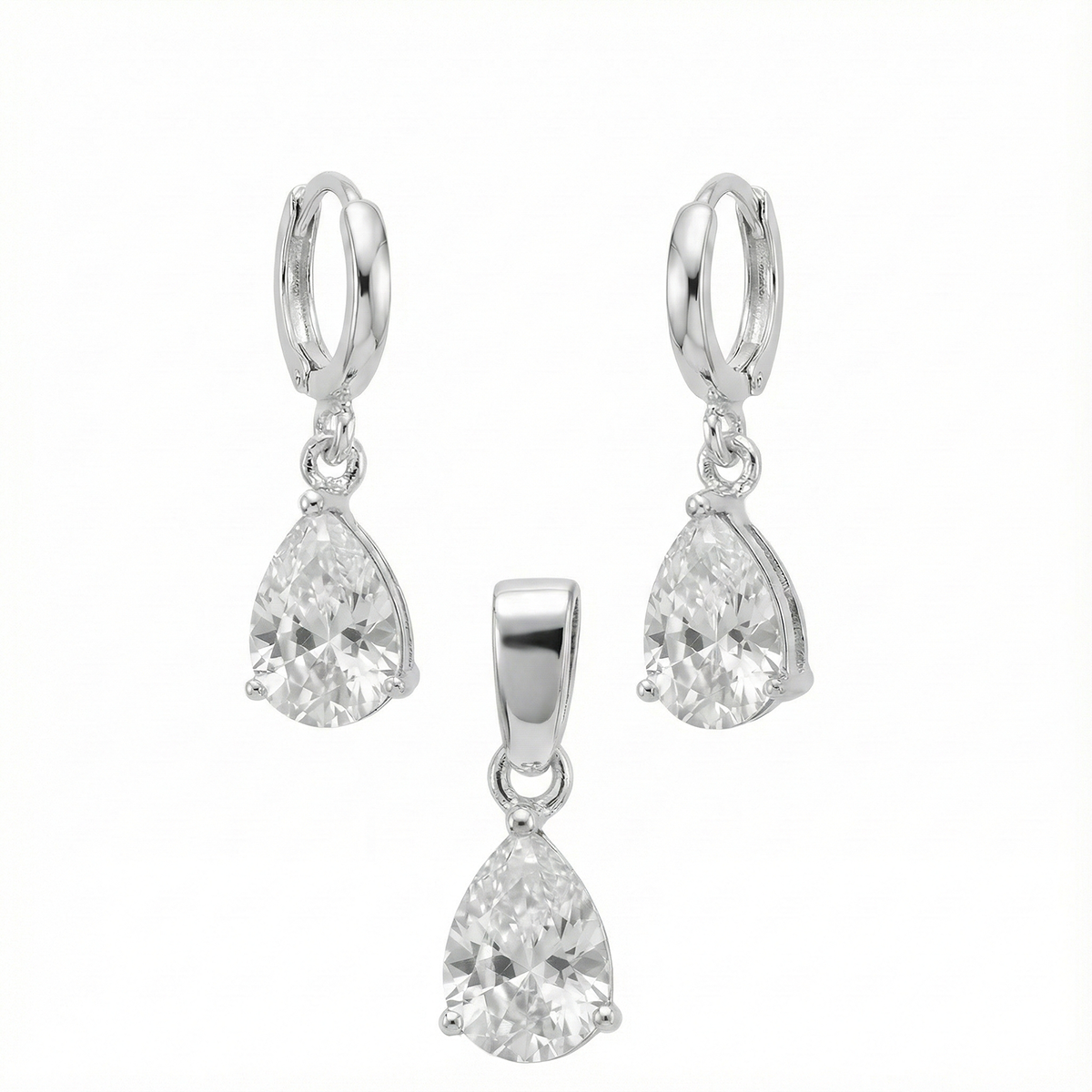Juego Circonia Blanca en Forma de Gota Plata .925
