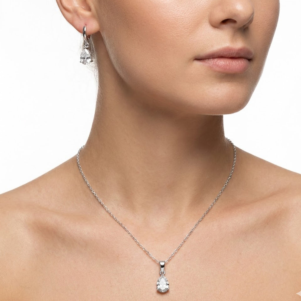 Juego Circonia en Forma de Gota Plata .925