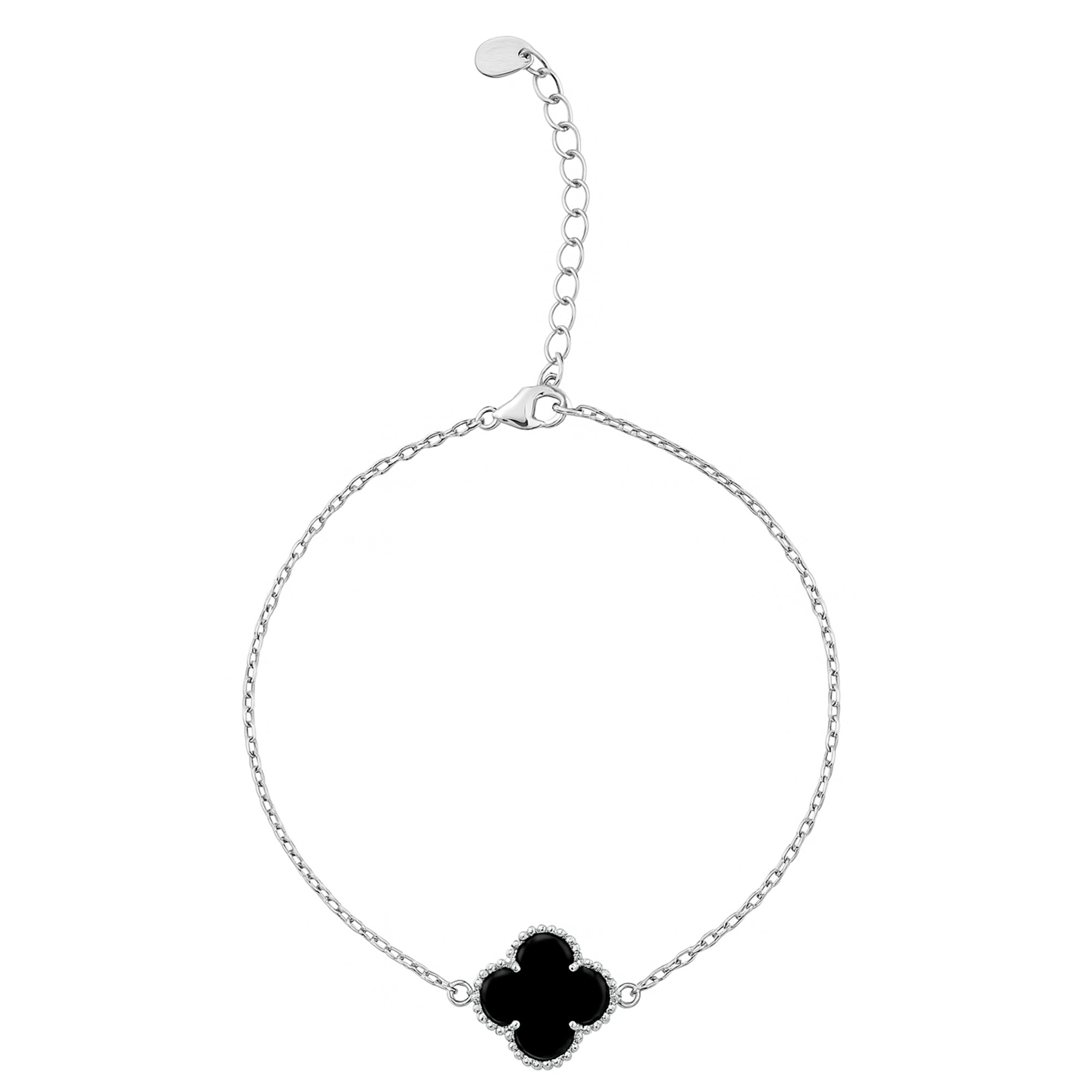 Pulsera 1 Flor Inspirada Van C Piedras Naturales Plata .925 con Baño de Rodio