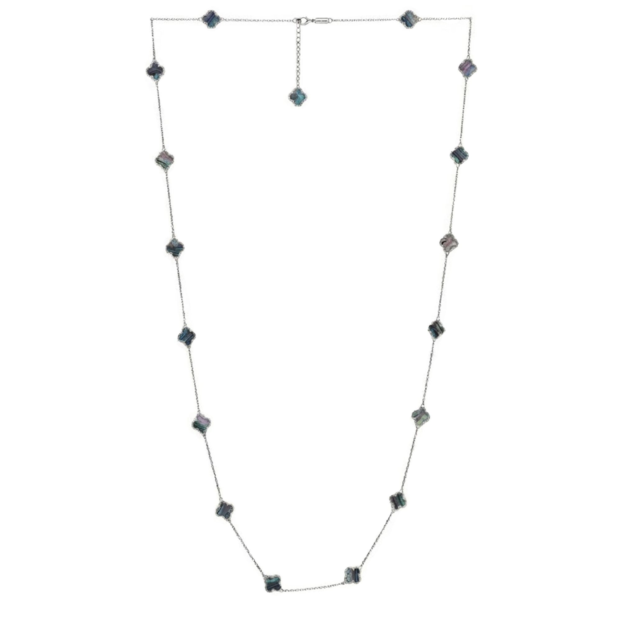 Collar Flores Inspirado Van C Largo Piedras Naturales Plata .925 con Rodio