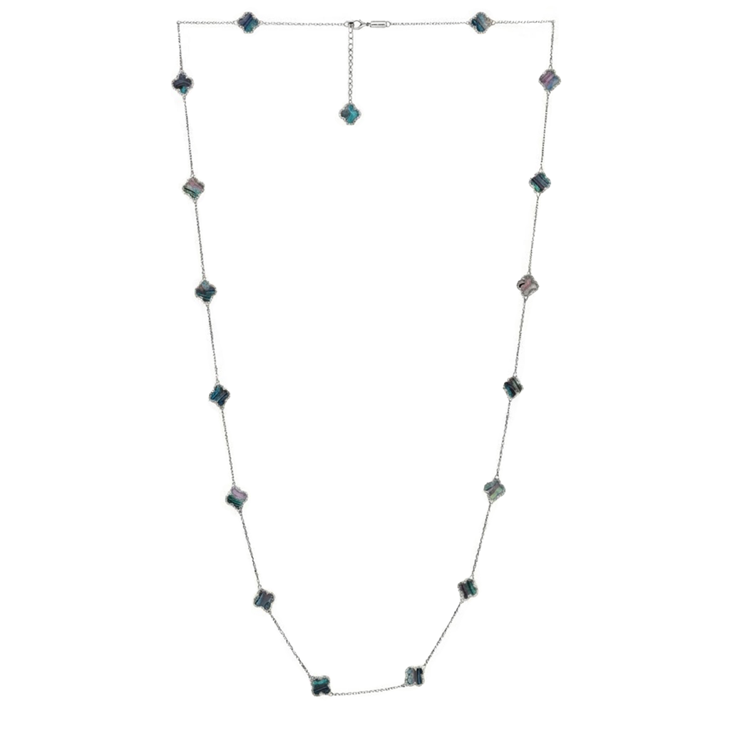 Collar Flores Inspirado Van C Largo Piedras Naturales Plata .925 con Baño de Rodio