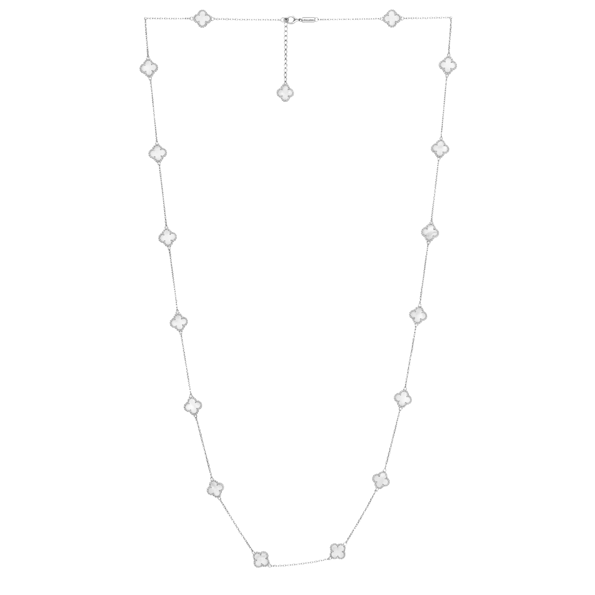 Collar Flores Inspirado Van C Largo Piedras Naturales Plata .925 con Baño de Rodio