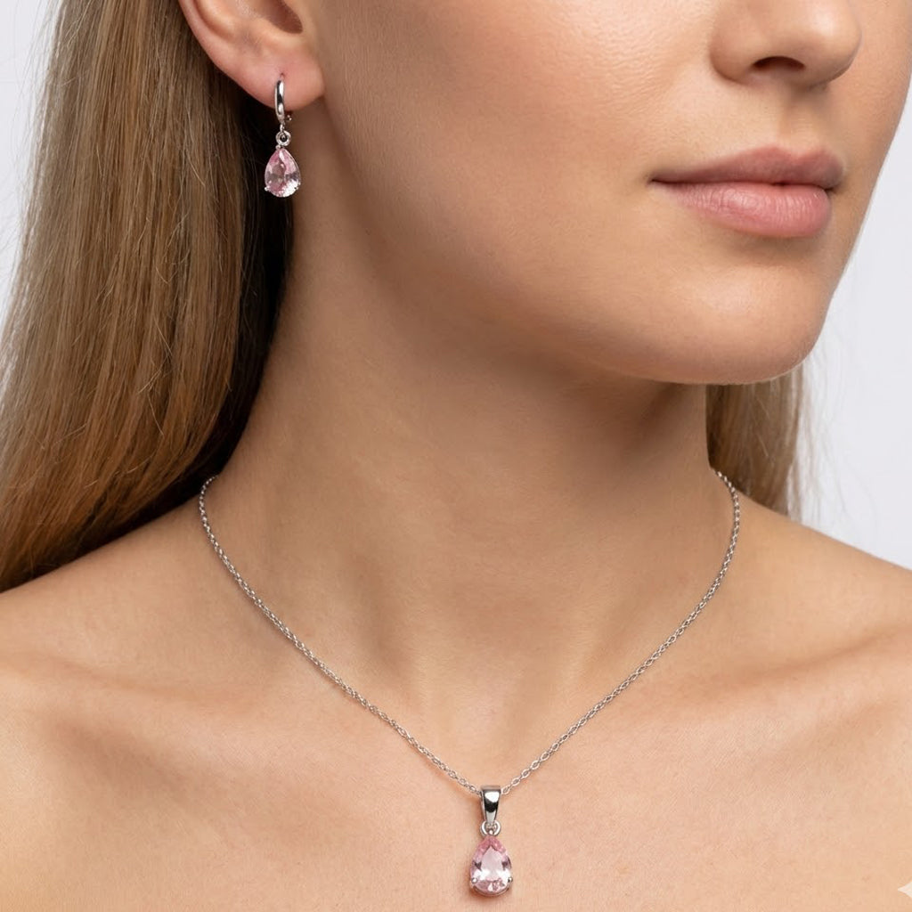 Juego Circonia en Forma de Gota Plata .925