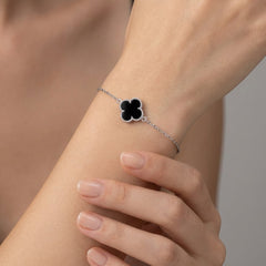 Pulsera Flor Inspirada Van C Piedras Naturales Plata .925 con Rodio