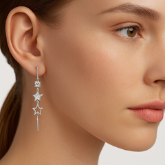 Arete Largo Estilo Violador Estrellas con Circonias Plata .925