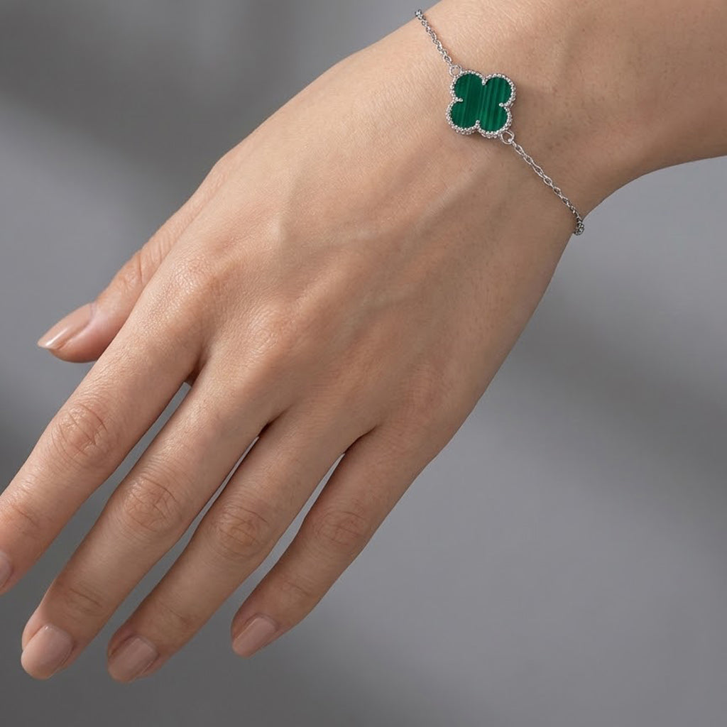 Pulsera Flor Inspirada Van C Piedras Naturales Plata .925 con Rodio