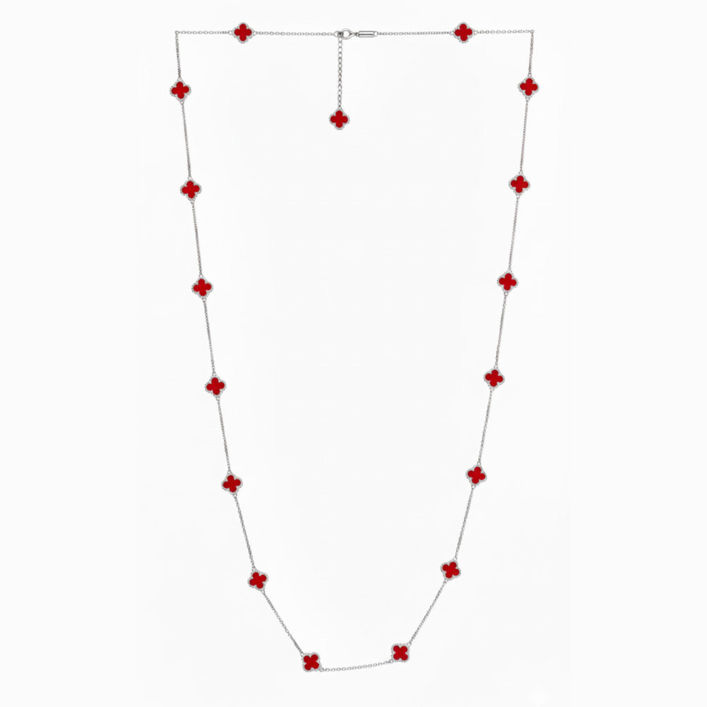 Collar Flores Inspirado Van C Largo Piedras Naturales Plata .925 con Rodio