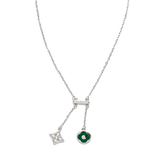 Collar Corbatero Inspirado LV Priedras Natulares con Circonias Plata .925 con Rodio