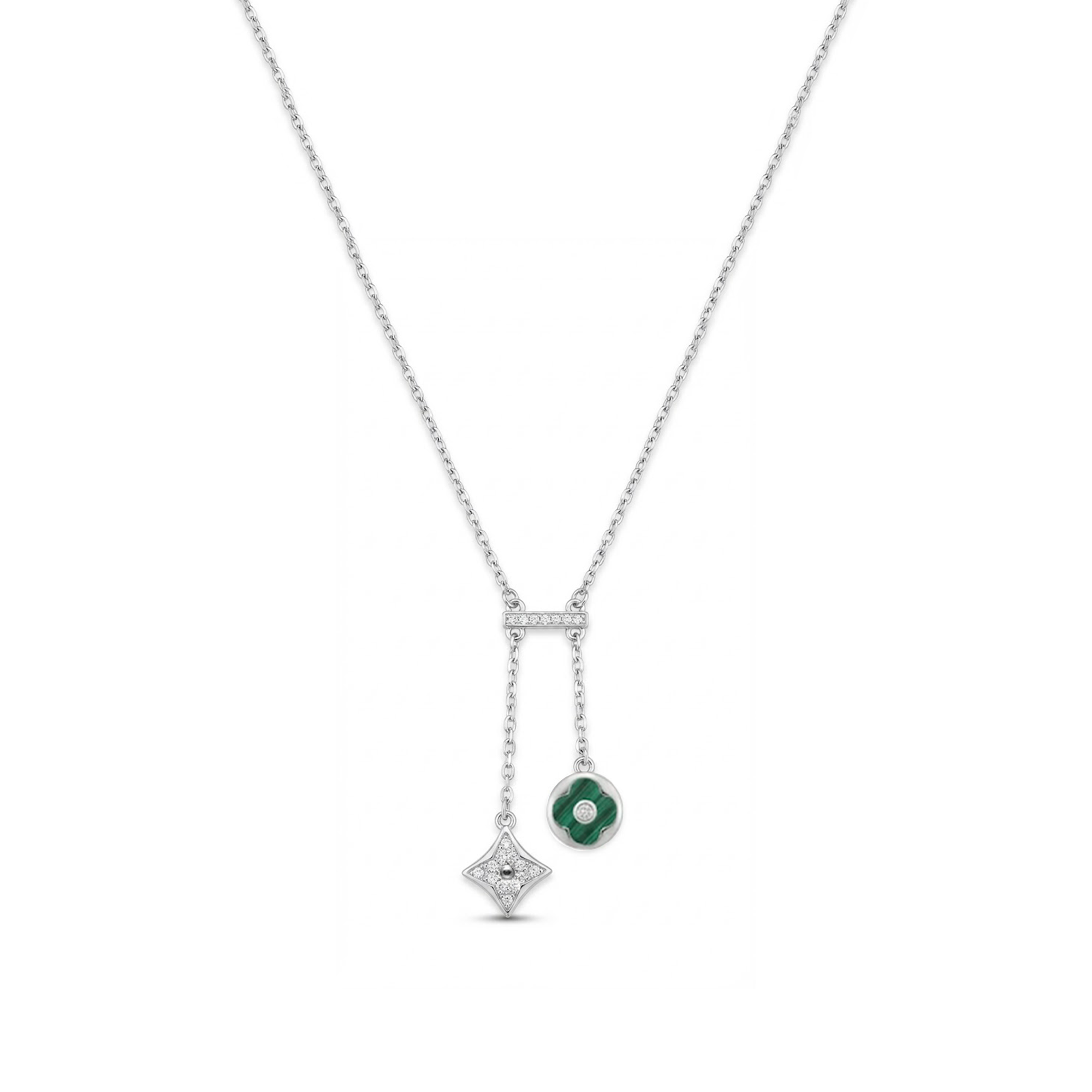 Collar Corbatero Inspirado LV Piedras Natulares con Circonias Plata .925 con Baño de Rodio