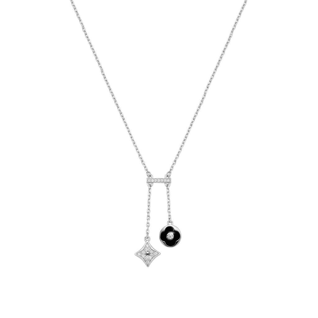 Collar Corbatero Inspirado LV Piedras Natulares con Circonias Plata .925 con Baño de Rodio