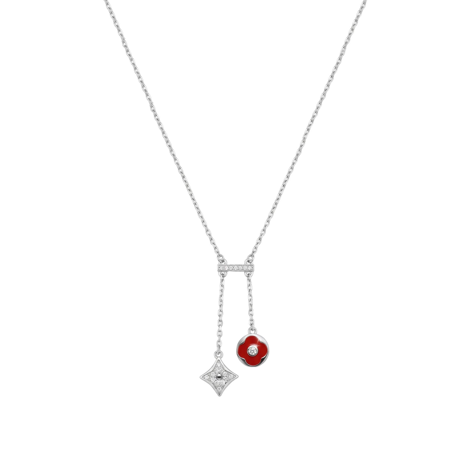 Collar Corbatero Inspirado LV Piedras Natulares con Circonias Plata .925 con Baño de Rodio
