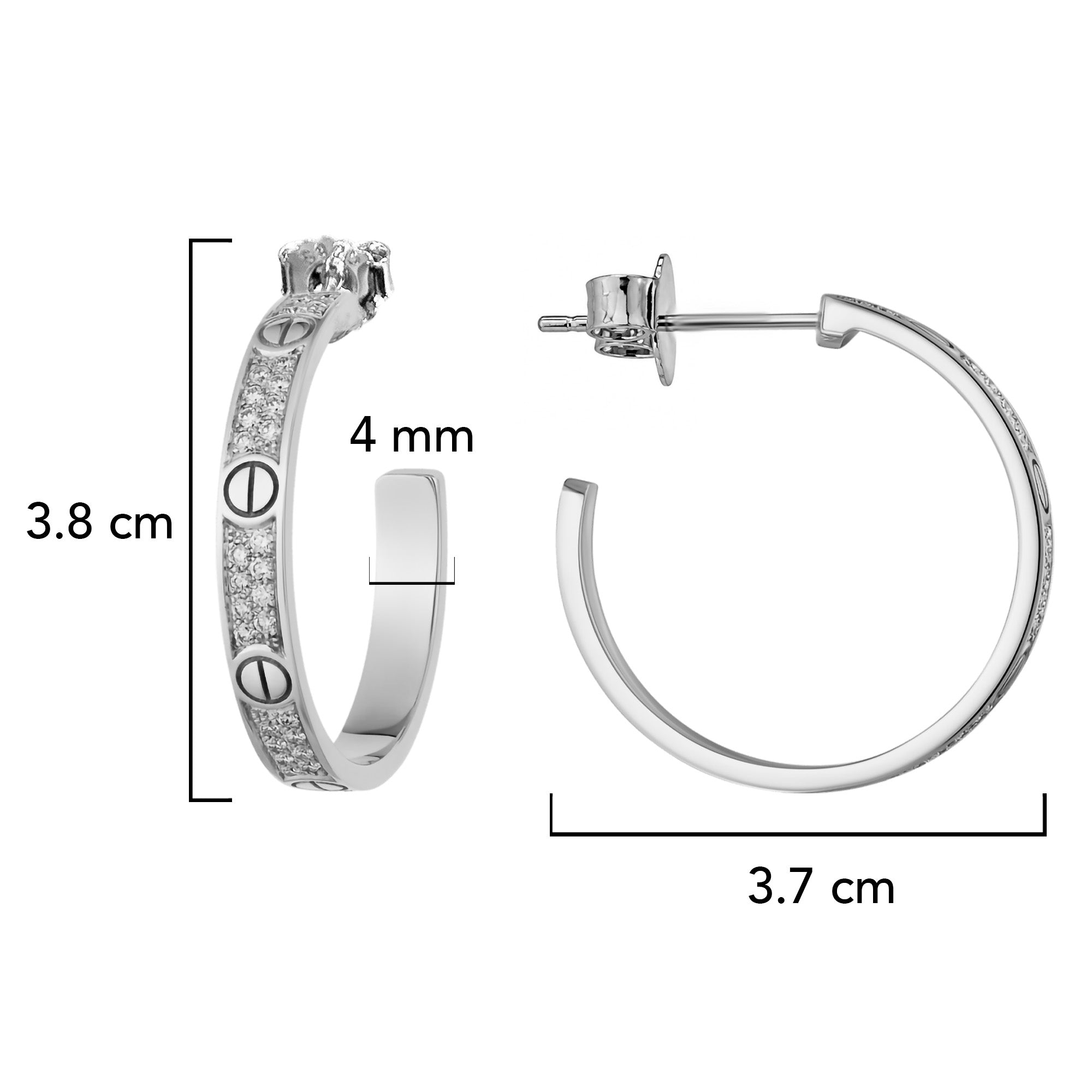 Arracada Inspirada Cartier 1:1 Grande con Circonias, Plata .925 con Baño de Rodio