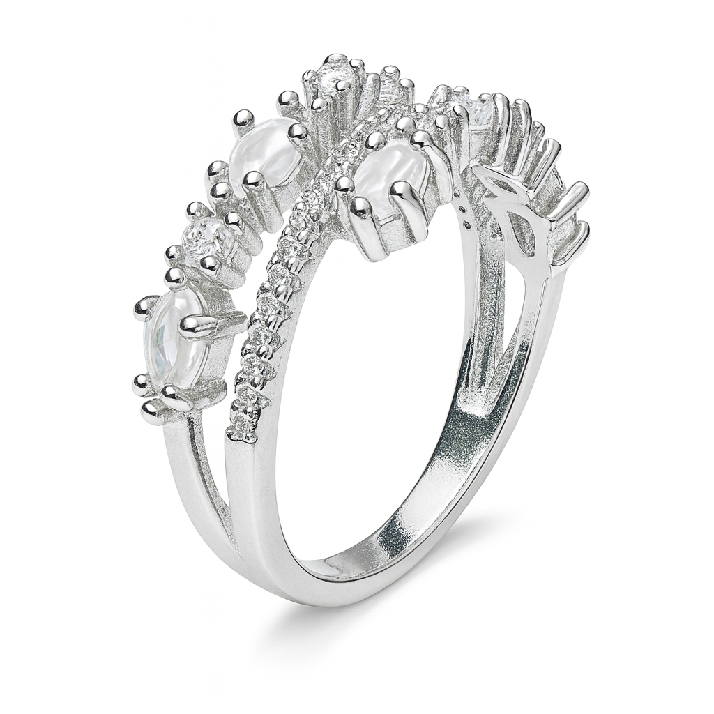Anillo 3 lineas circonias Plata .925