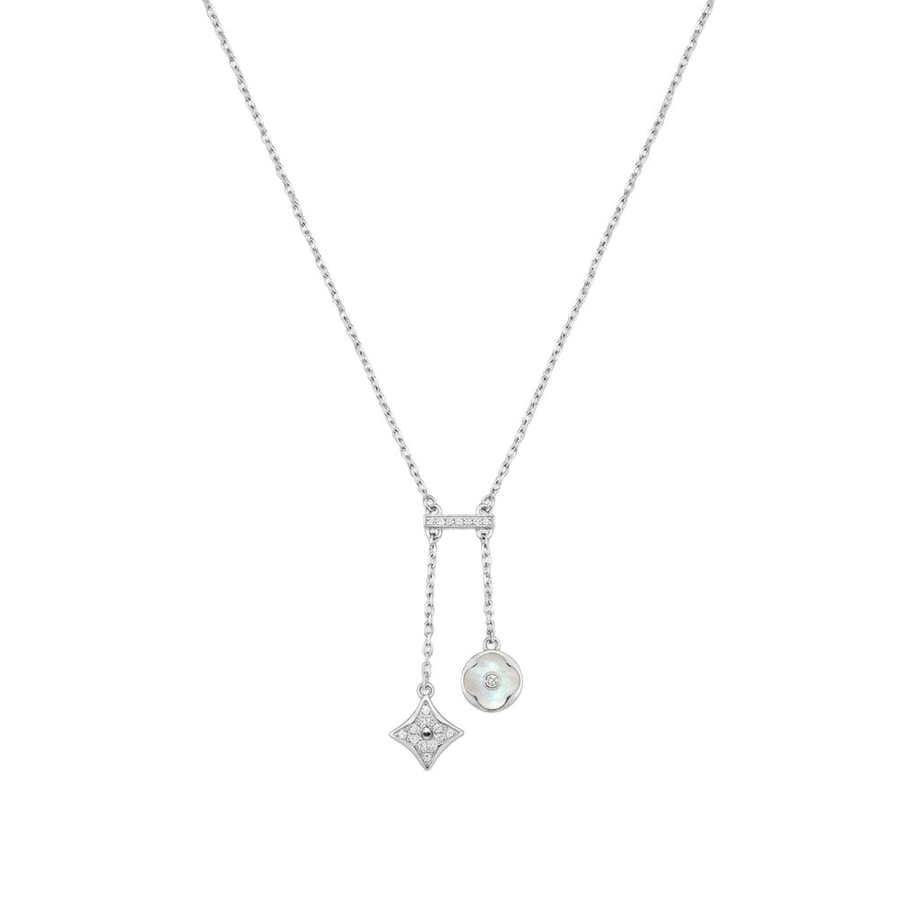 Collar Corbatero Inspirado LV Piedras Natulares con Circonias Plata .925 con Baño de Rodio