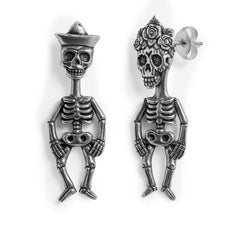 Arete Largo Catrines Estilo Oxidado Hecho a Mano Plata .925