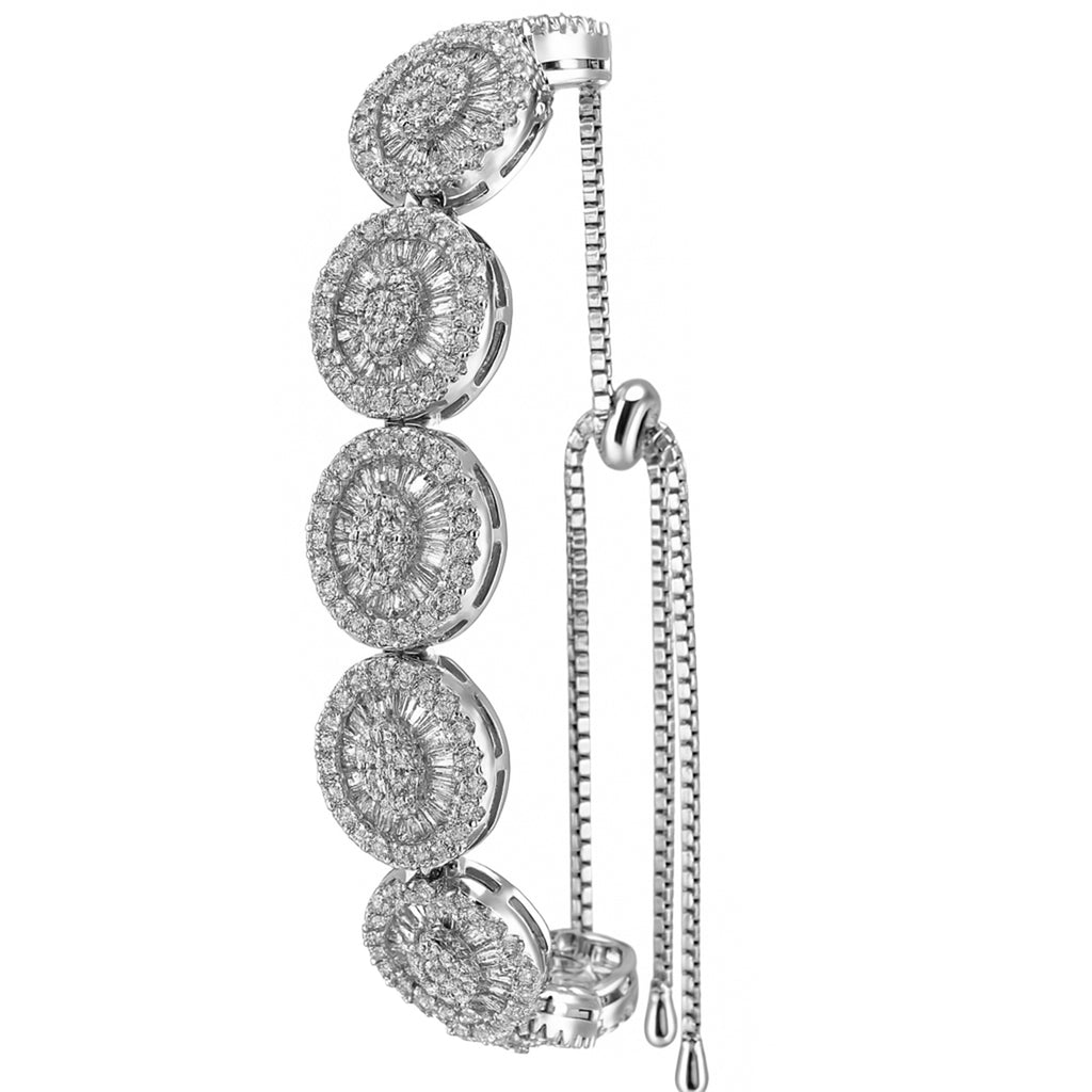 Pulsera Ajustable Ovalos con Micro Circonias y Circonias Baguette Plata .925 con Baño de Rodio