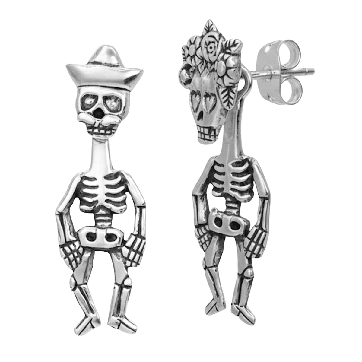 Arete Largo Catrines Estilo Oxidado Hecho a Mano Plata .925