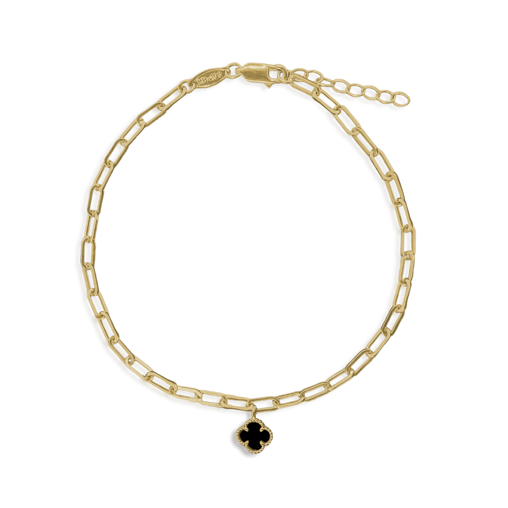 Pulsera Flor Inspirada Van C Onix 18cm Oro 10K