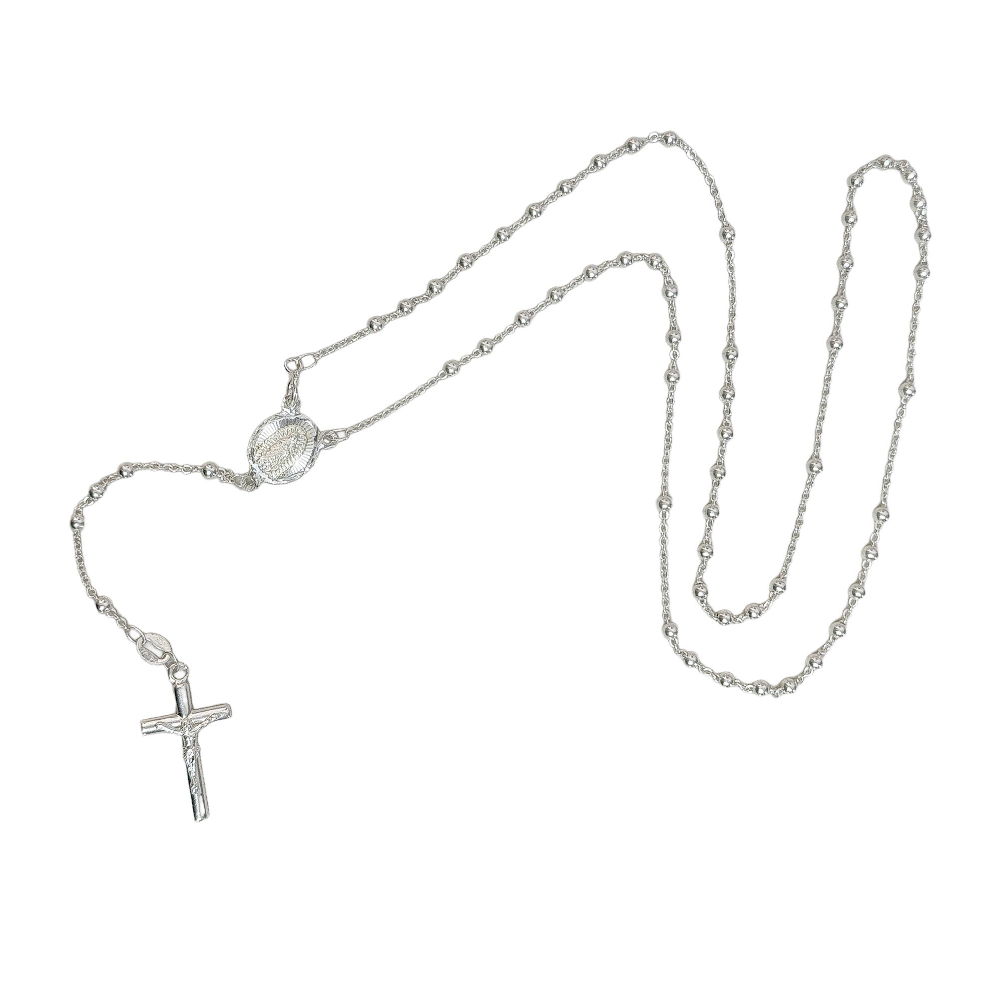 Rosario con Crucifijo y Virgen de Guadalupe Ovalada Plata .925