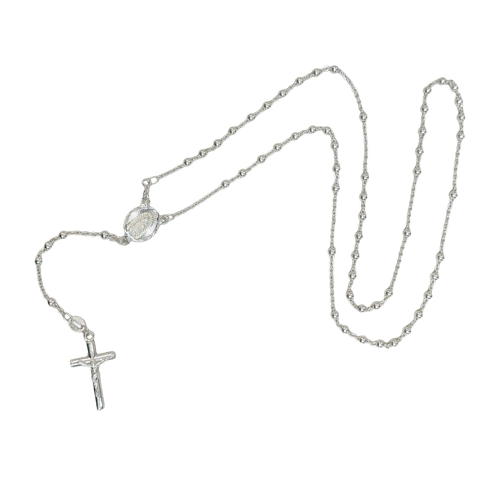 Rosario con Crucifijo y Virgen de Guadalupe Ovalada Plata .925