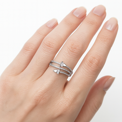 Anillo Espiral con Micro Circonias y Circonias Baguette Plata .925 con Rodio